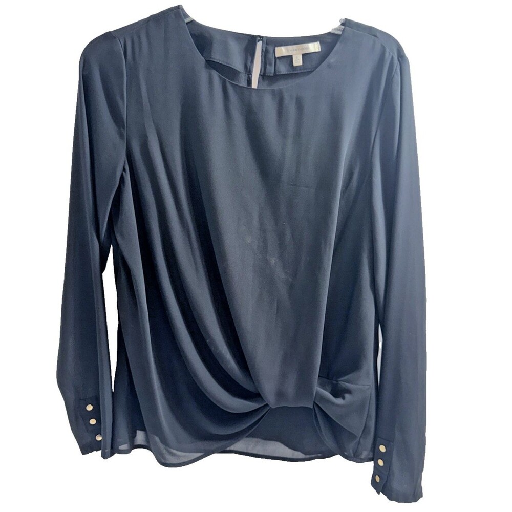 Hawthorn Black Dress Blouse Women's S Rayon Long Sleeve Top Gold Buttons